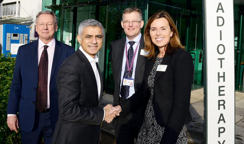 L-R: Paul Workman of the ICR, Mayor Sadiq Khan, Dr Nicholas van As and The Royal Marsden's Chief Executive Cally Palmer
