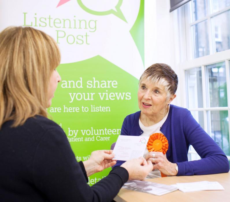 Member of PCAG with the Listening Post at the conference centre Chelsea