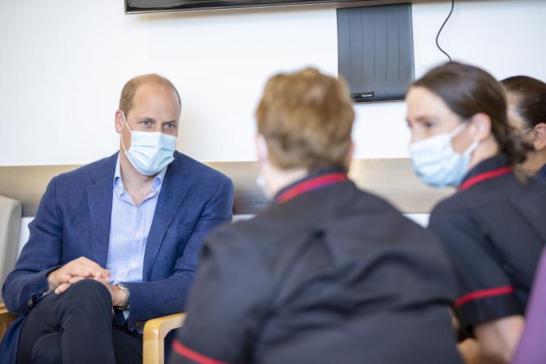 HRH The Duke of Cambridge talking to Royal Marsden staff